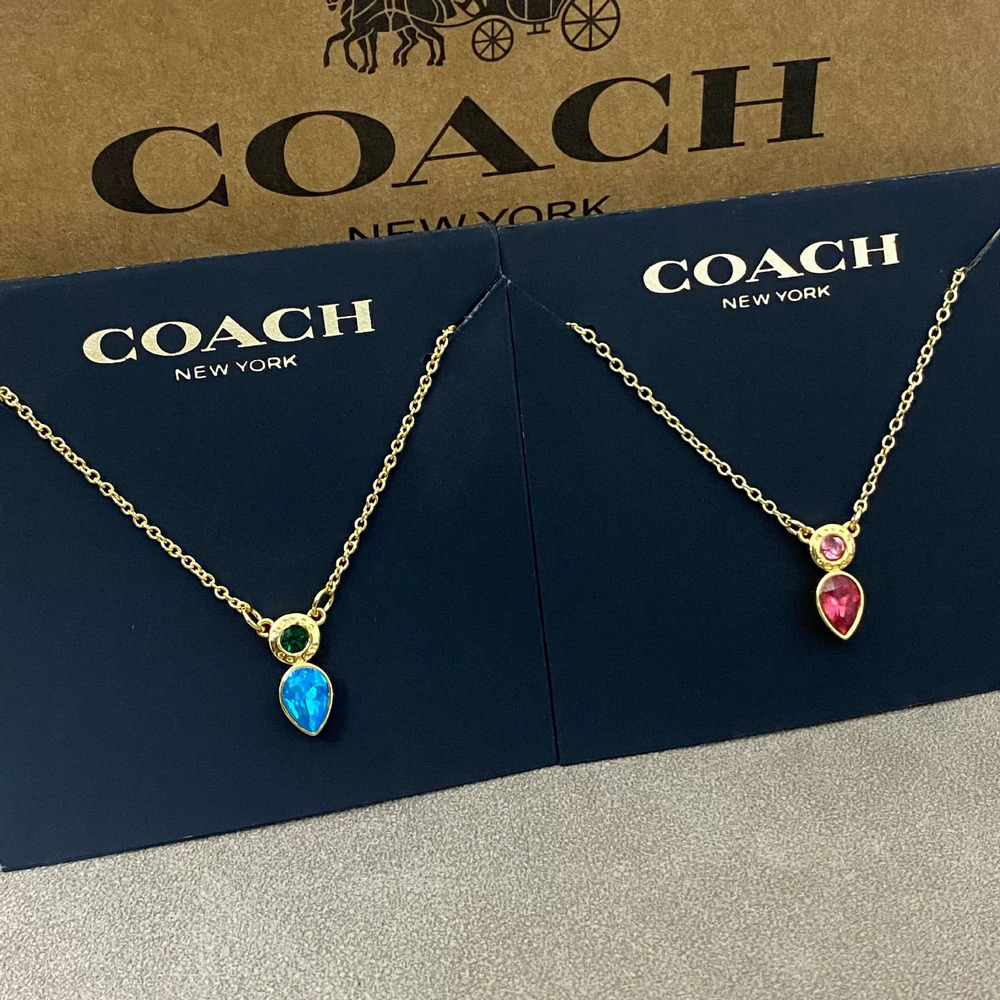 Coach Zircon Inlaid Teardrop Pendant Metal Necklace